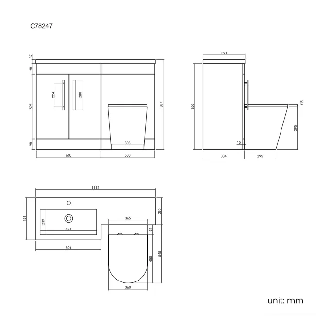 Avon Stone Grey Combination Vanity Basin and Boston Toilet 1100mm - Black Accents - Left Handed