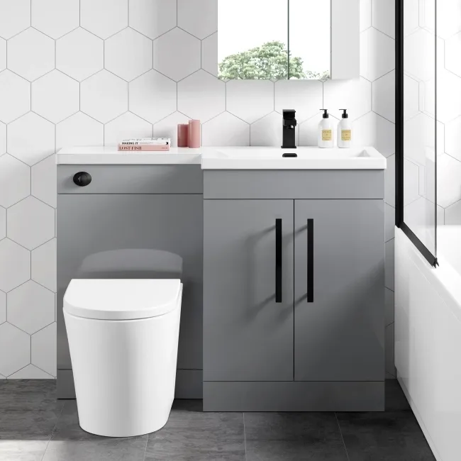 Avon Stone Grey Combination Vanity Basin and Boston Toilet 1100mm - Black Accents - Right Handed