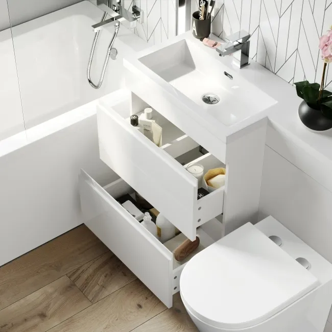 Trent Gloss White Combination Basin Drawer and Boston Toilet 1100mm - Left Handed