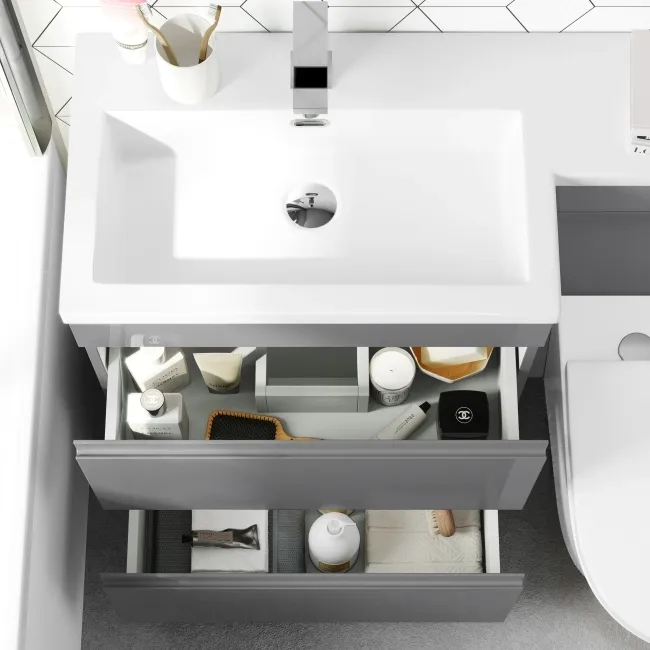 Trent Stone Grey Combination Basin Drawer and Boston Toilet 1100mm - Left Handed