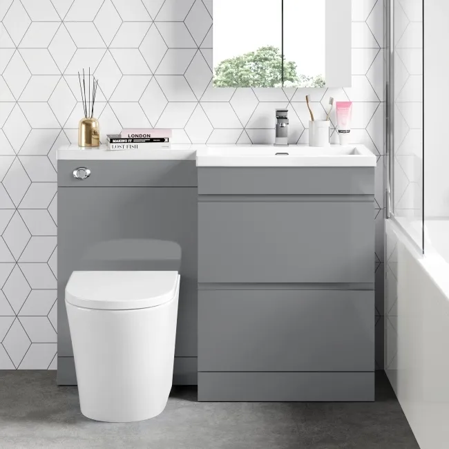 Trent Stone Grey Combination Basin Drawer and Boston Toilet 1100mm - Right Handed