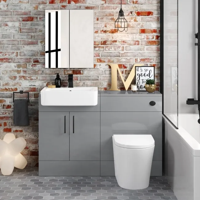 Harper Stone Grey Combination Vanity Basin and Boston Toilet 1200mm - Black Accents