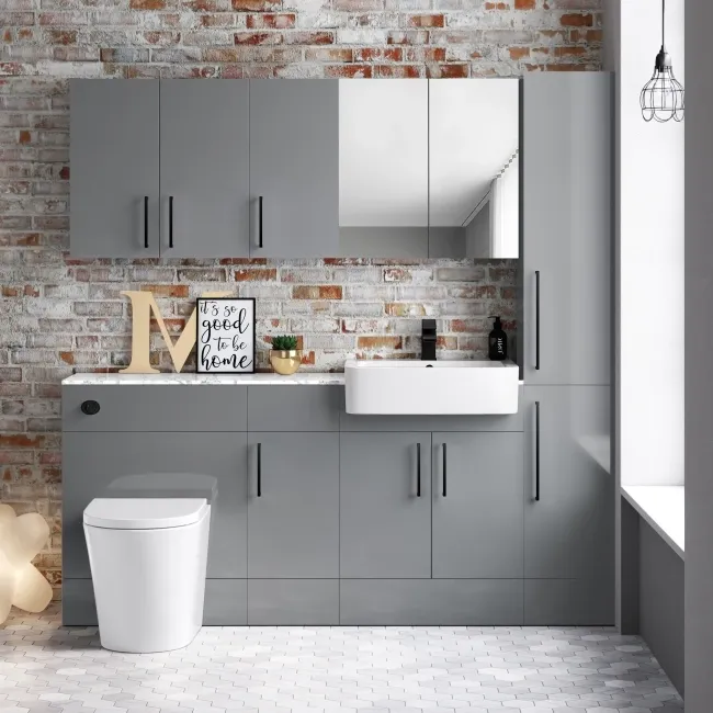 Harper Stone Grey Combination Vanity Basin with Marble Top & Boston Toilet 1500mm - Black Accents