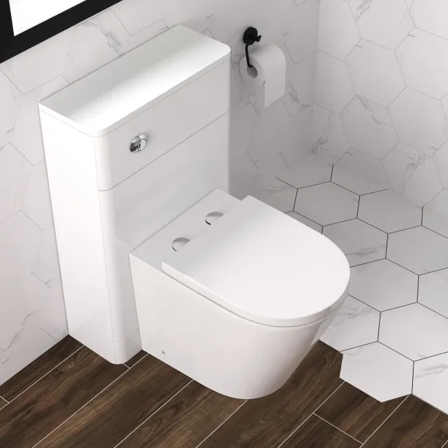 Curved Gloss White Slimline Back To Wall Unit and Boston Toilet