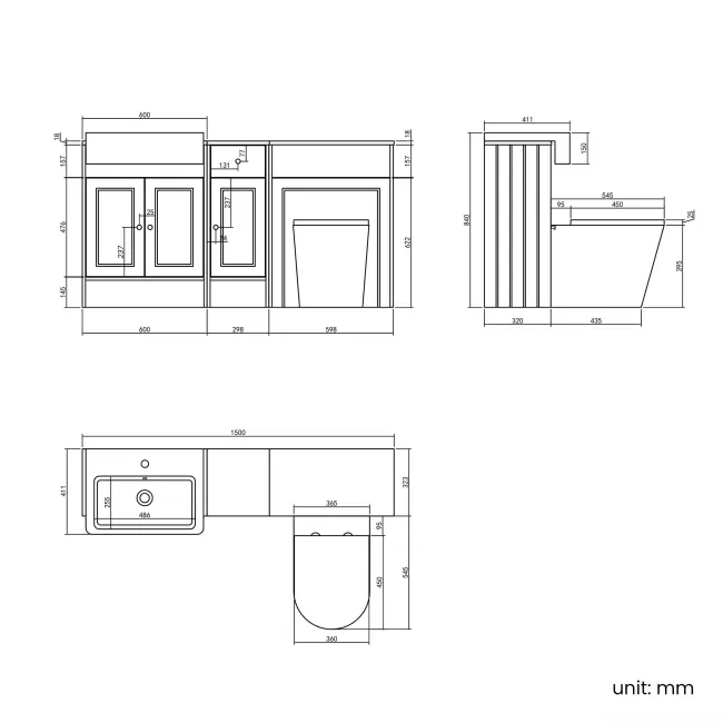 Monaco Chalk White Combination Vanity Basin and Boston Toilet 1500mm
