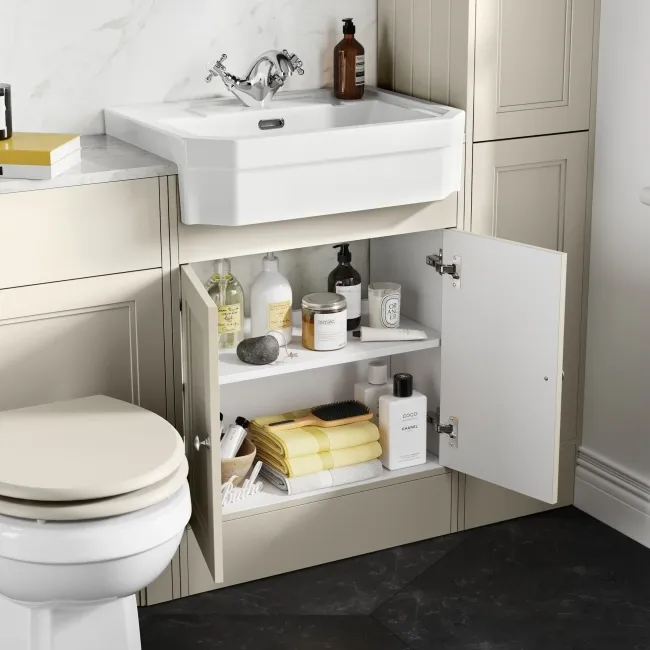 Monaco Chalk White Combination Vanity Traditional Basin with Marble Top & Hudson Toilet with Wooden Seat 1200mm