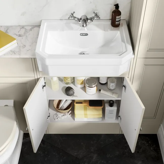 Monaco Chalk White Combination Vanity Traditional Basin with Marble Top & Hudson Toilet with Wooden Seat 1200mm