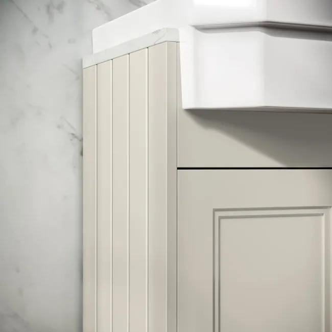 Monaco Chalk White Combination Vanity Traditional Basin with Marble Top & Hudson Toilet with Wooden Seat 1200mm