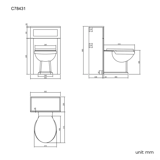 Traditional Chalk White Slimline Back To Wall Unit and Hudson Toilet with Wooden Seat