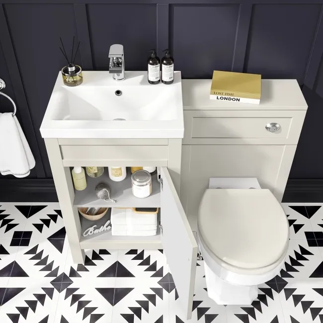 Bermuda Chalk White  Combination Vanity Basin and Hudson Toilet with Wooden Seat 1000mm