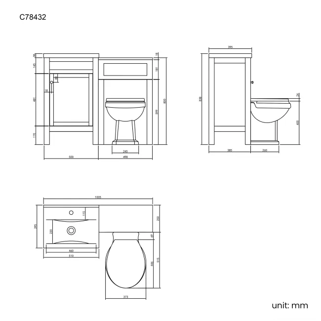 Bermuda Chalk White  Combination Vanity Basin and Hudson Toilet with Wooden Seat 1000mm