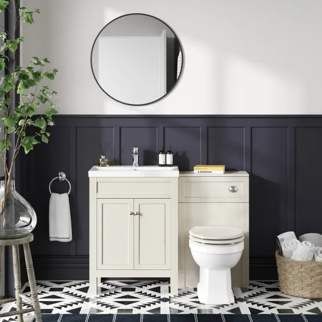 Bermuda Chalk White Combination Vanity Basin and Hudson Toilet with Wooden Seat 1100mm