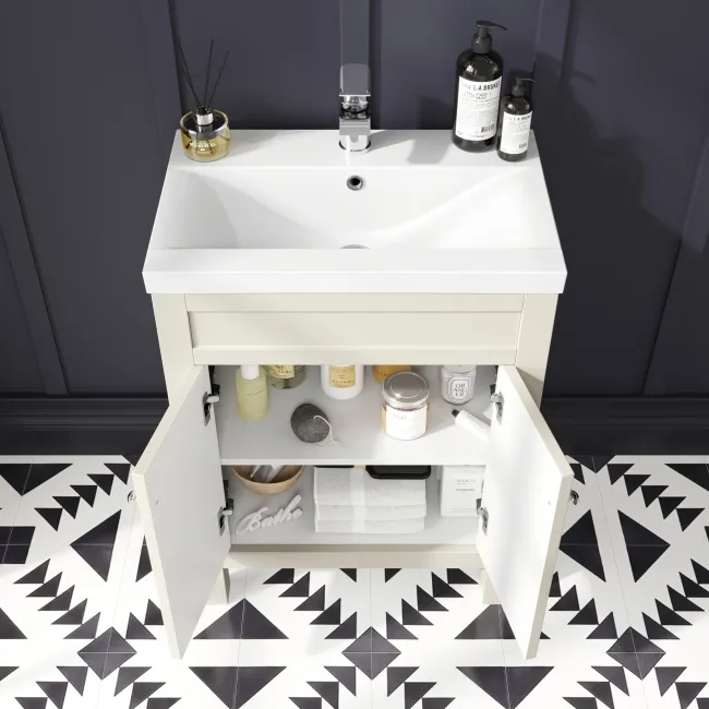 Bermuda Chalk White Combination Vanity Basin and Hudson Toilet with Wooden Seat 1100mm