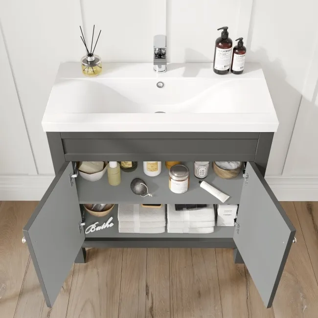 Bermuda Graphite Grey Combination Vanity Basin and Hudson Toilet with Wooden Seat 1300mm