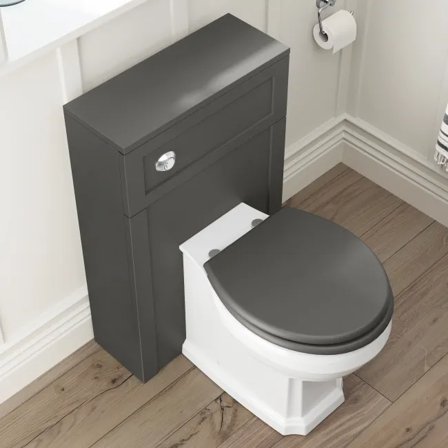 Bermuda Graphite Grey Combination Vanity Basin and Hudson Toilet with Wooden Seat 1300mm