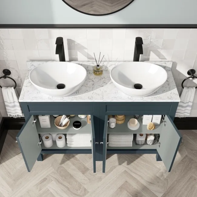 Bermuda Inky Blue Vanity with Marble Top & Oval Counter Top Basin 1200mm