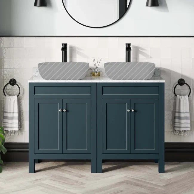 Bermuda Inky Blue Cabinet with Marble Top 1200mm - Excludes Counter Top Basins