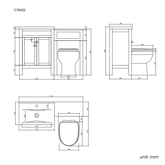 Bermuda Inky Blue Combination Vanity Basin and Seattle Toilet 1100mm