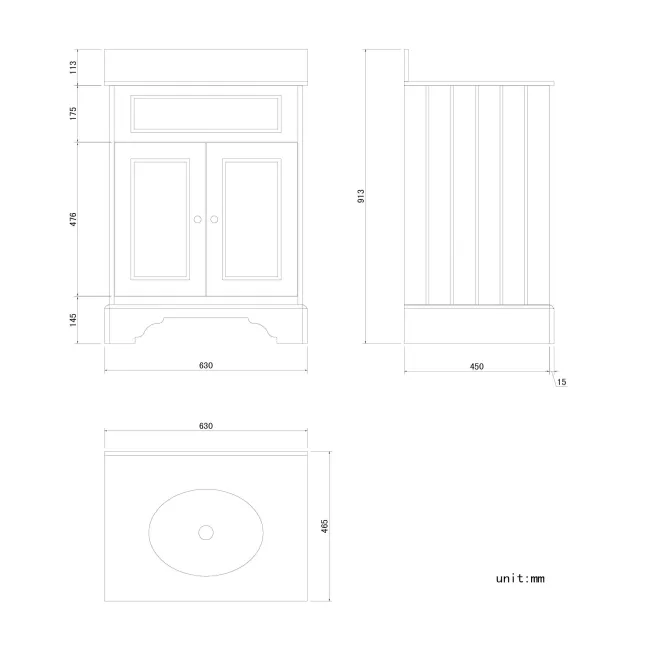 Lucia Inky Blue Vanity with Marble Top & Undermount Basin 630mm