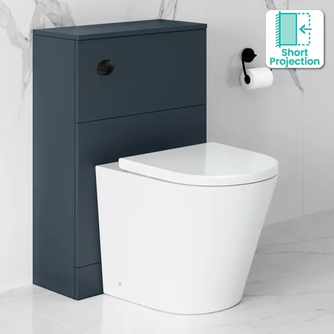 Inky Blue Slimline Back To Wall Unit and Boston Toilet - Black Accents