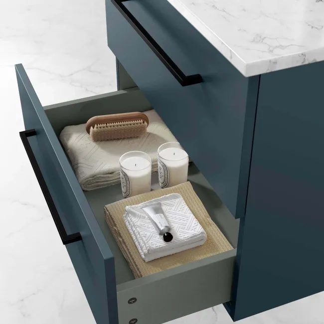 Elba Inky Blue Wall Hung Drawer 600mm Excludes Counter Top Basin - Black Accents