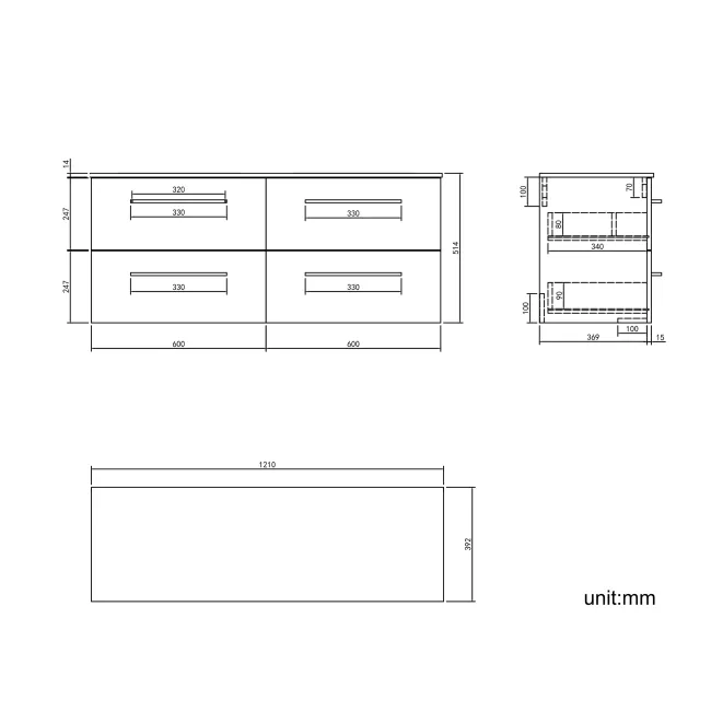 Elba Inky Blue Wall Hung Drawer with Marble Top 1200mm Excludes Basins - Black Accents