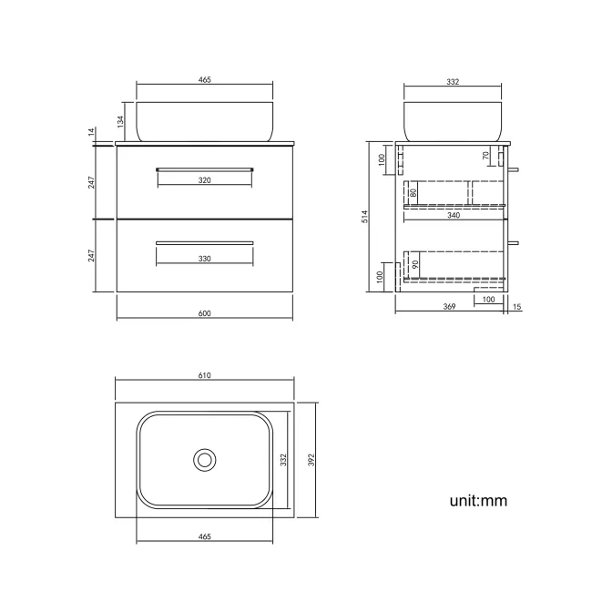 Elba Midnight Green Wall Hung Drawer Vanity with Marble Top & Curved Counter Top Basin 600mm - Brushed Brass Accents
