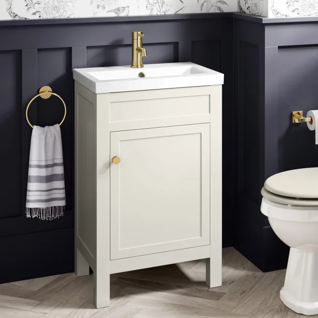 Bermuda Chalk White Basin Vanity 500mm - Brushed Brass Accents