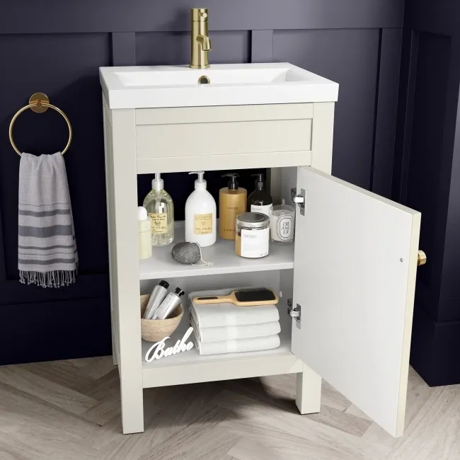 Bermuda Chalk White Basin Vanity 500mm - Brushed Brass Accents