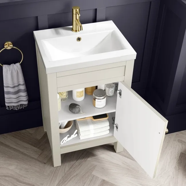 Bermuda Chalk White Basin Vanity 500mm - Brushed Brass Accents