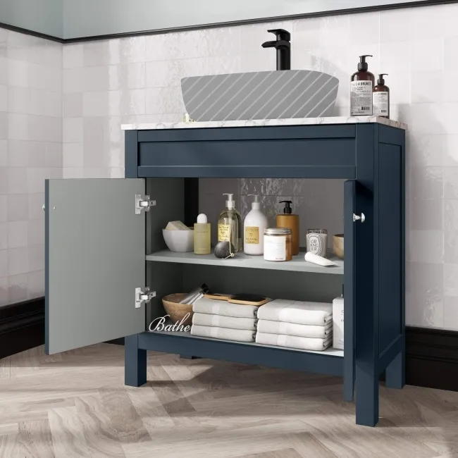 Bermuda Inky Blue Cabinet with Marble Top 800mm - Excludes Counter Top Basin