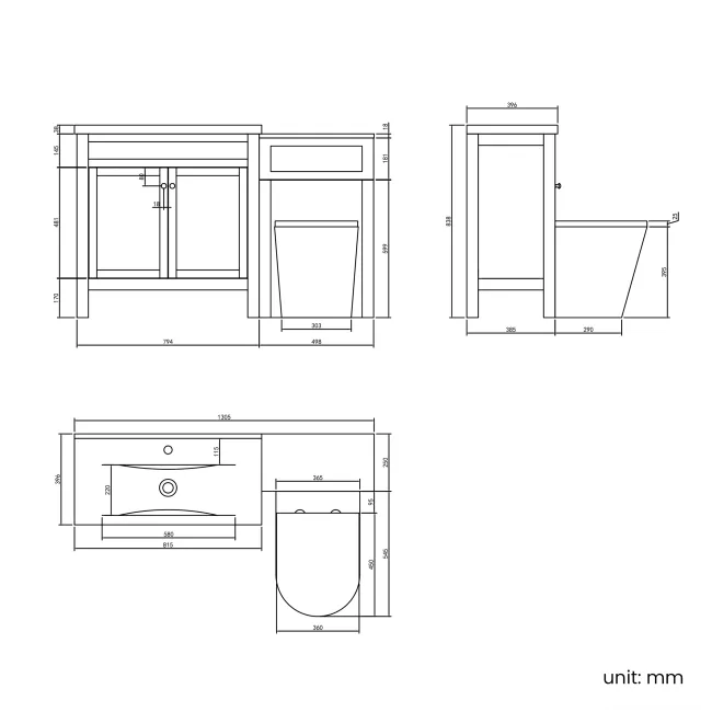 Bermuda Inky Blue Combination Vanity Basin and Boston Toilet 1300mm