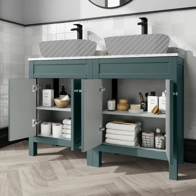 Bermuda Midnight Green Cabinet with Marble Top 1200mm - Excludes Counter Top Basins