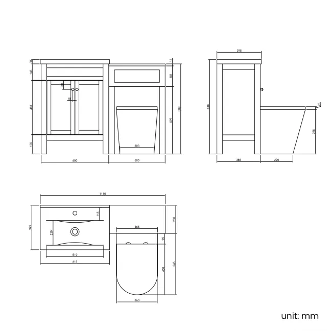 Bermuda Midnight Green Combination Vanity Basin and Boston Toilet 1100mm