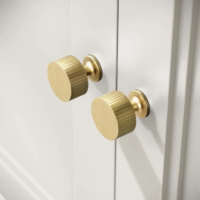 Lucia Chalk White Cabinet with Marble Top 840mm (Excludes Counter Top Basin) - Brushed Brass Accents