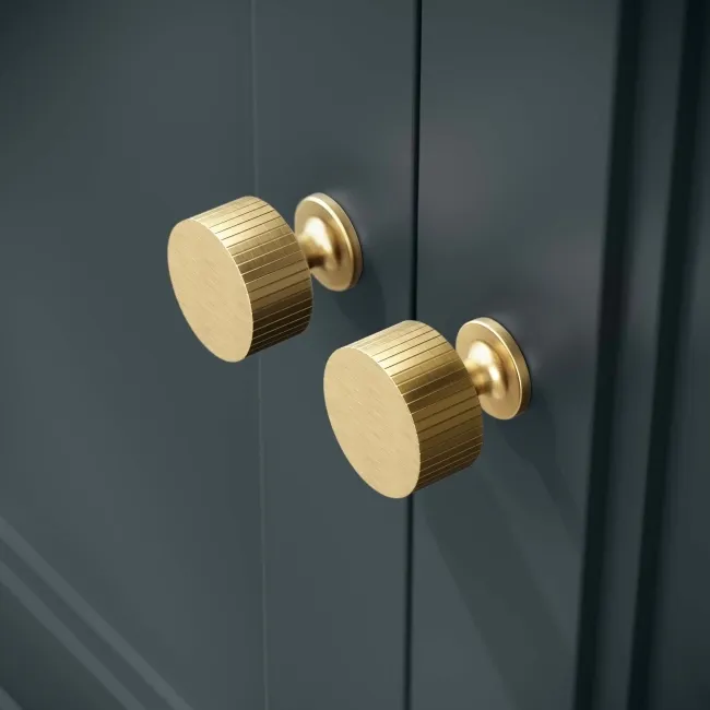 Lucia Inky Blue Cabinet with Oak Effect Top 840mm (Excludes Counter Top Basin) - Brushed Brass Accents