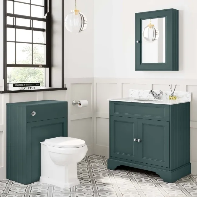 Lucia Midnight Green Vanity with Marble Top & Undermount Basin 830mm