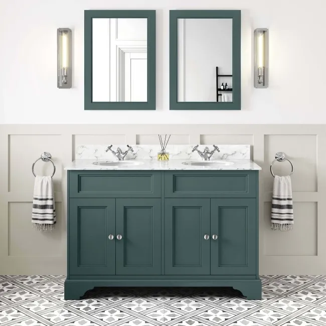 Lucia Midnight Green Double Vanity with Marble Top & Undermount Basins 1200mm