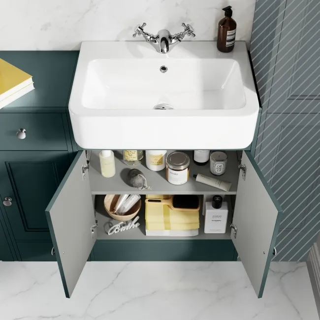 Monaco Midnight Green Combination Vanity Basin and Hudson Toilet with Wooden Seat 1500mm