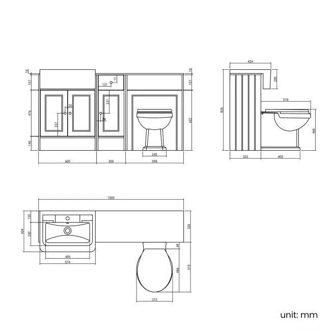 Monaco Midnight Green Combination Vanity Traditional Basin with Marble Top & Hudson Toilet with Wooden Seat 1500mm