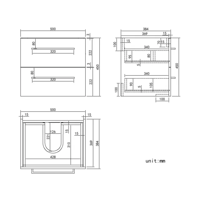 Elba Gloss White Wall Hung Basin Drawer Vanity 500mm - Brushed Brass Accents