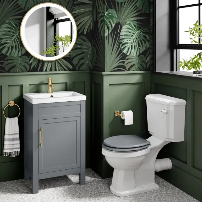 Bermuda Dove Grey Basin Vanity 500mm - Brass Knurled Handles