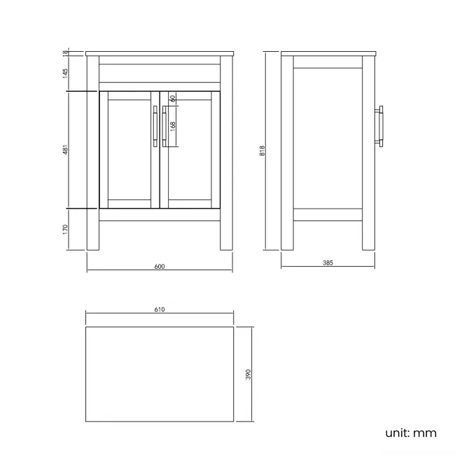 Bermuda Dove Grey Vanity with Oval Counter Top Basin 600mm - Brass Knurled Handles