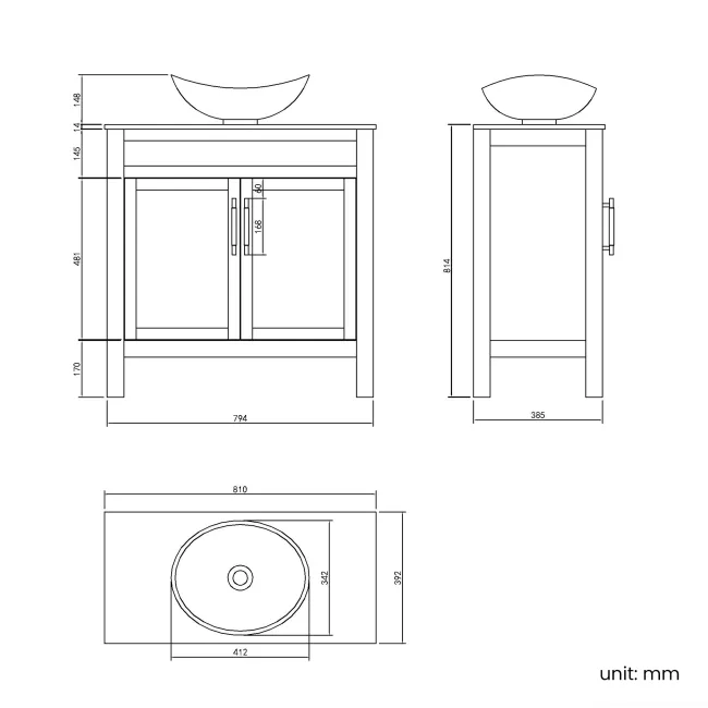 Bermuda Dove Grey Vanity with Marble Top & Oval Counter Top Basin 800mm - Brass Knurled Handles