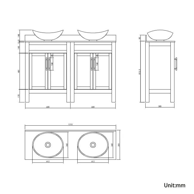 Bermuda Chalk White Vanity with Marble Top & Oval Counter Top Basin 1200mm - Brass Knurled Handles
