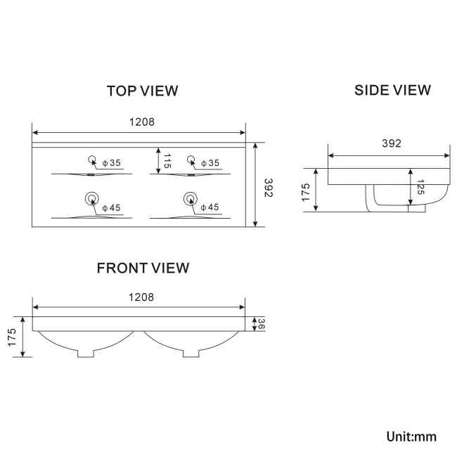 Bermuda Graphite Grey Double Basin Vanity 1200mm - Brass Knurled Handles