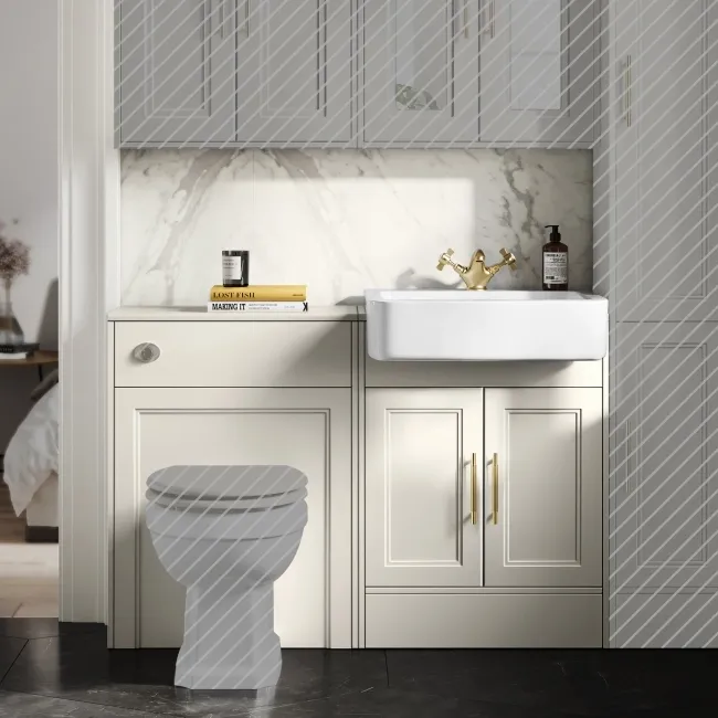 Monaco Chalk White Basin Vanity and Back To Wall Toilet Unit 1200mm (Excludes Pan & Cistern) - Brass Knurled Handles