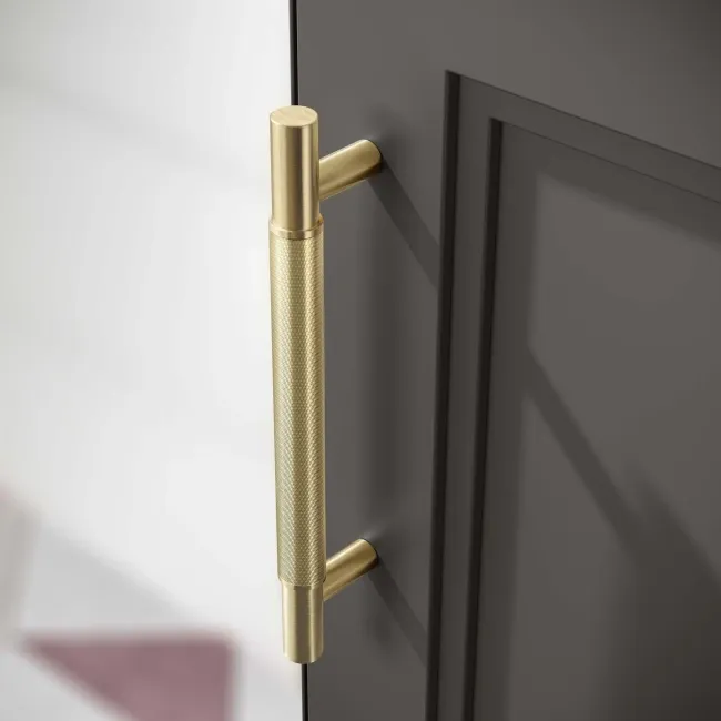 Lucia Graphite Grey Corner Basin Vanity 400mm - Brass Knurled Handle