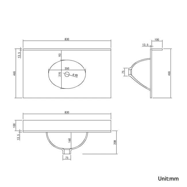 Lucia Inky Blue Vanity with Marble Top & Undermount Basin 830mm - Brass Knurled Handles
