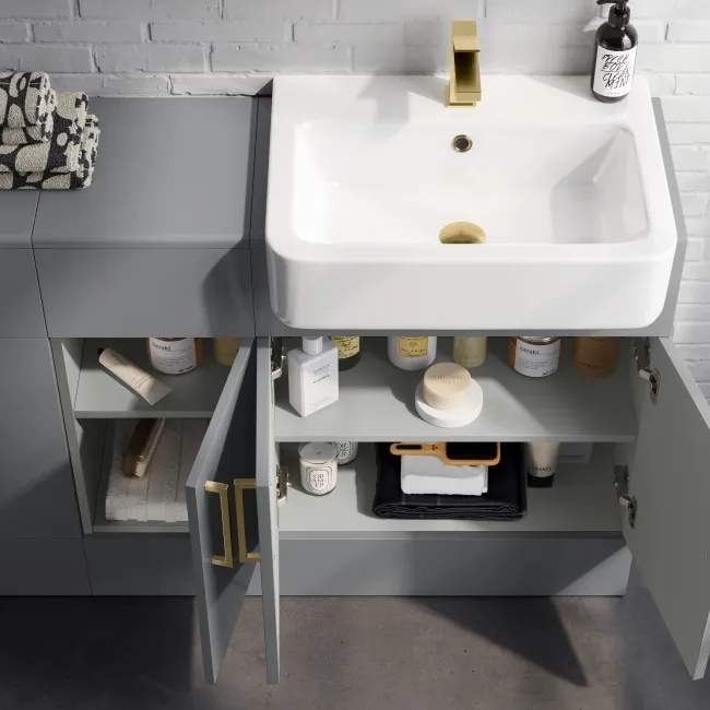 Harper Stone Grey Combination Vanity Basin 1500mm (Excludes Toilet) - Brushed Brass Accents